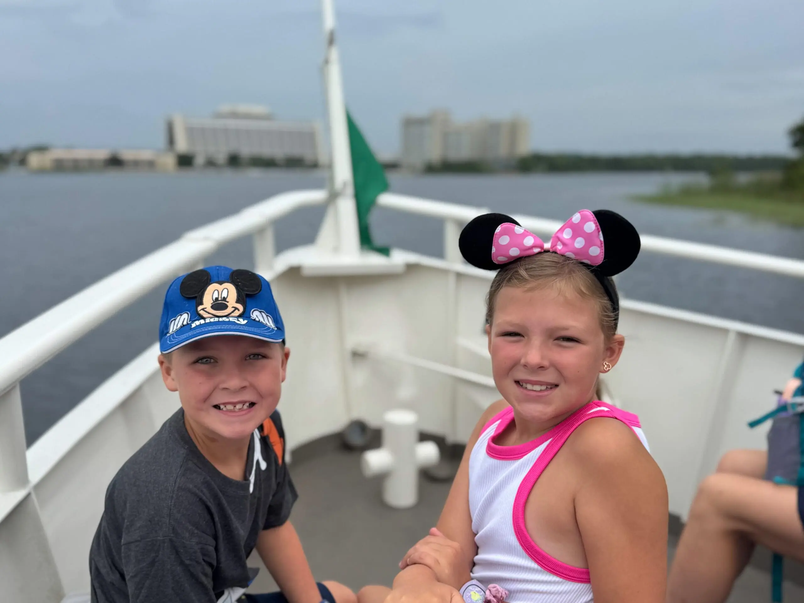 Kids on the boat at Fort Wilderness, first impressions of Disney