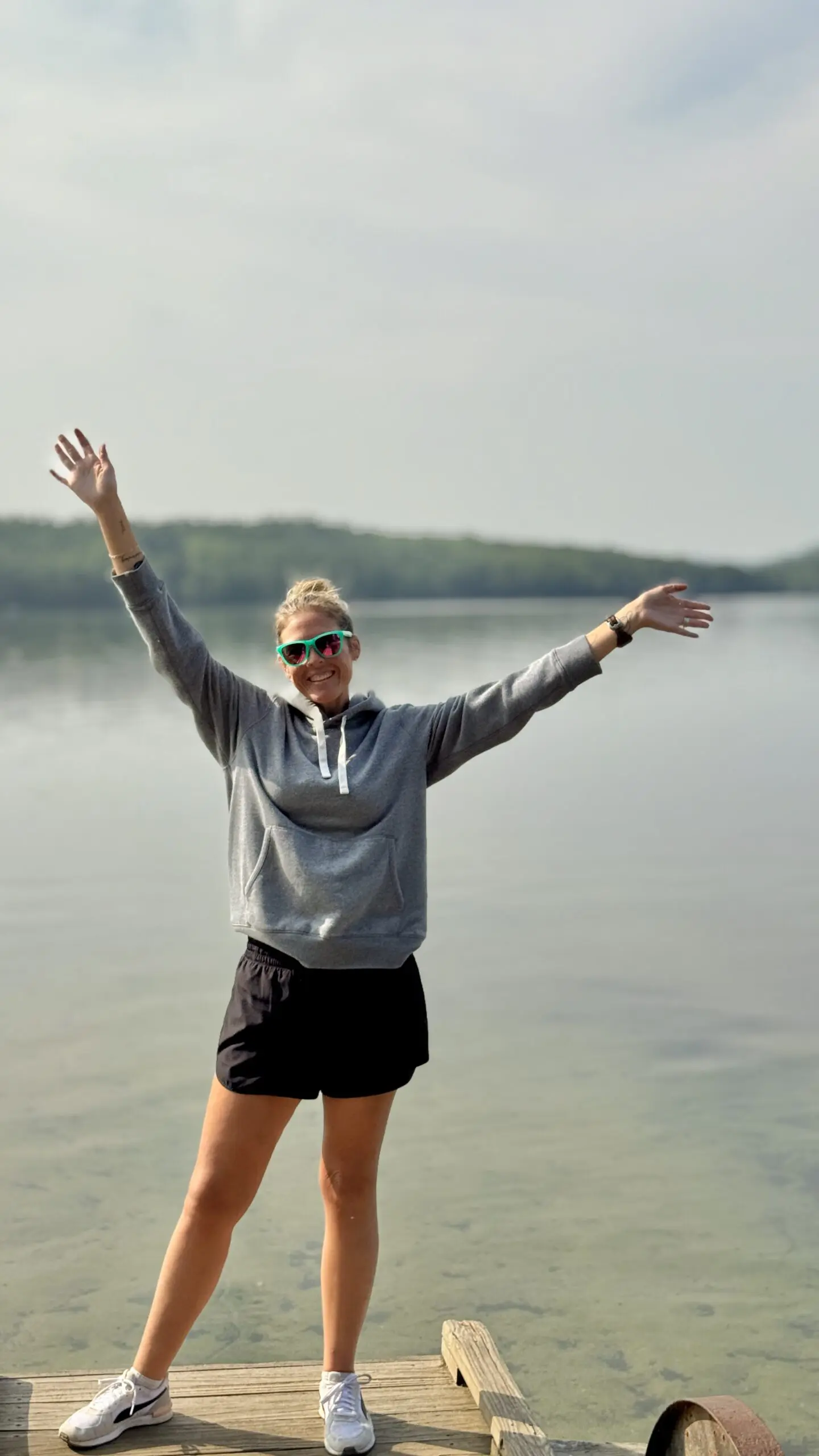 Rachel Lawing on the rocky coast of Acadia National Park, Maine