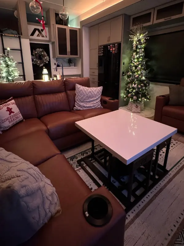 Axiom Vendetta 4250 interior living area decorated for Christmas