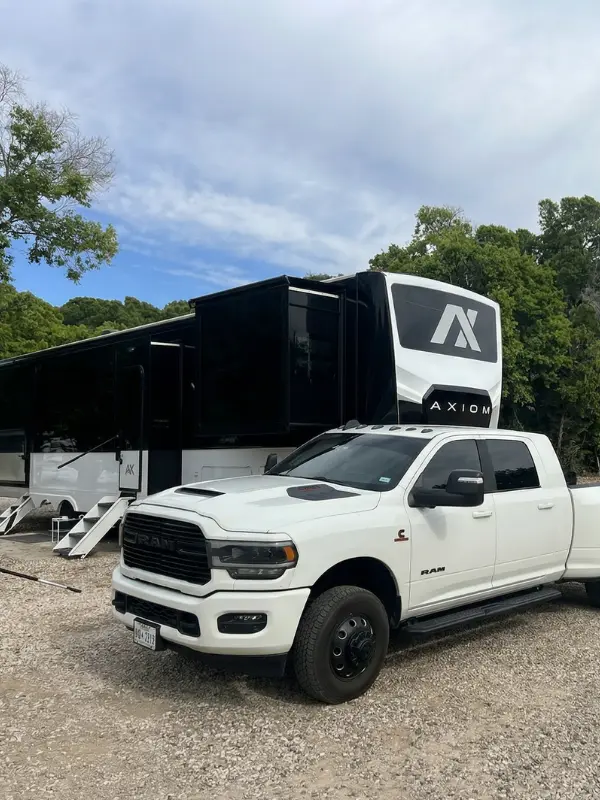 Ram 3500 dually hitched to the Axiom Vendetta 4250 SP fifth wheel