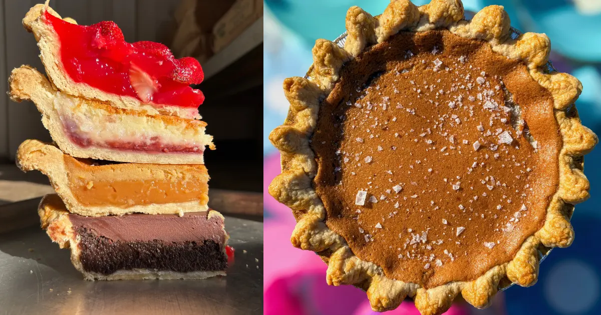 Inside Sweet Lucy's Pies Fort Worth TX with seasonal pie display and pastry case